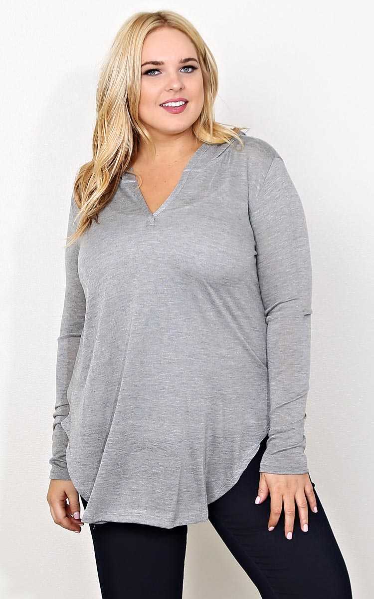 Plus Size Joseline Hooded Knit Top - Med Grey in Size by Styles For Less