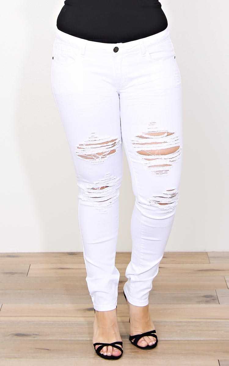 Plus Size MACHINE White Out Skinny Jeans - White in Size 17 by Styles For Less