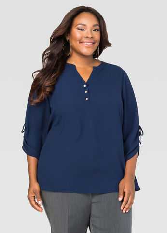 Drawstring Sleeve Crepe Blouse
