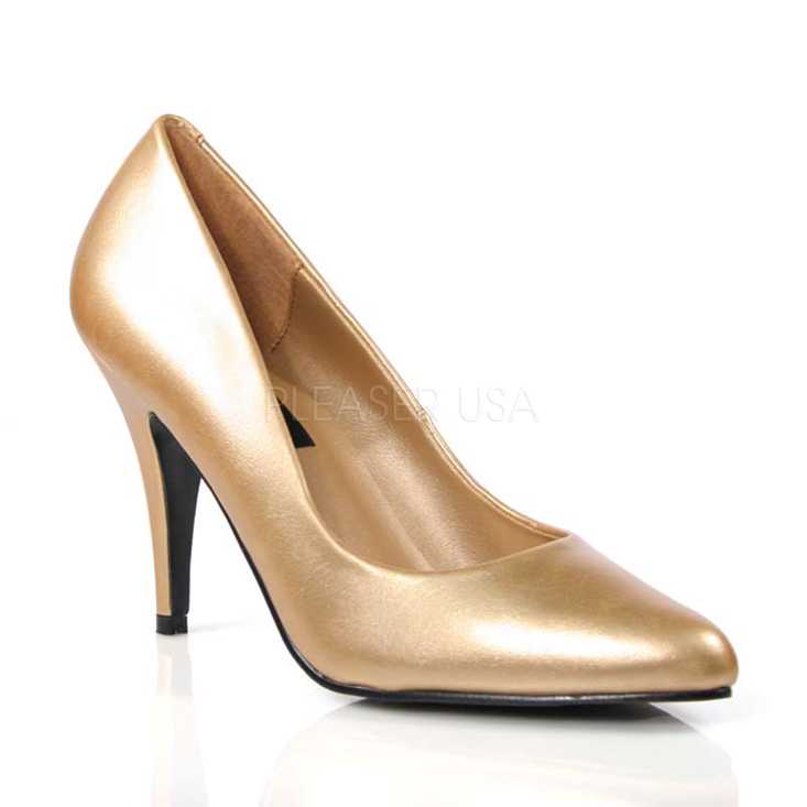 Gold Faux Leather Closed Toe Pump High Heels