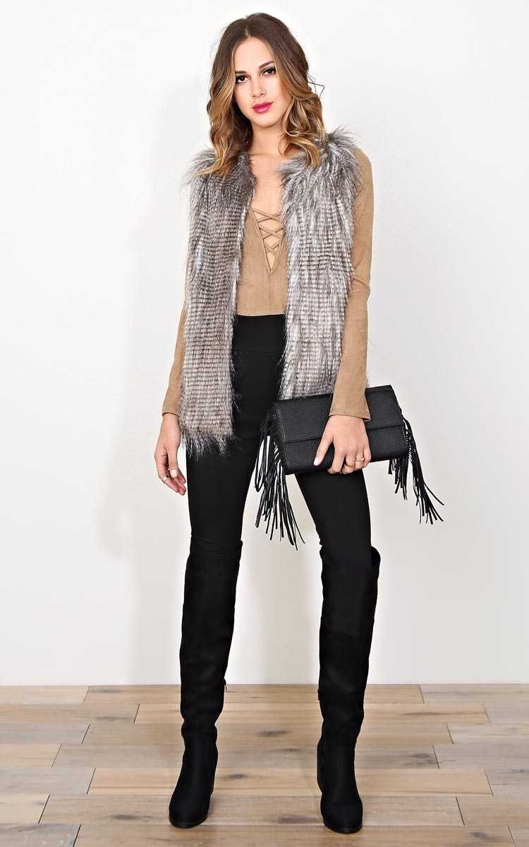 Tanya Faux Fur Vest - LGE - Brown Comb in Size Large by Styles For Less