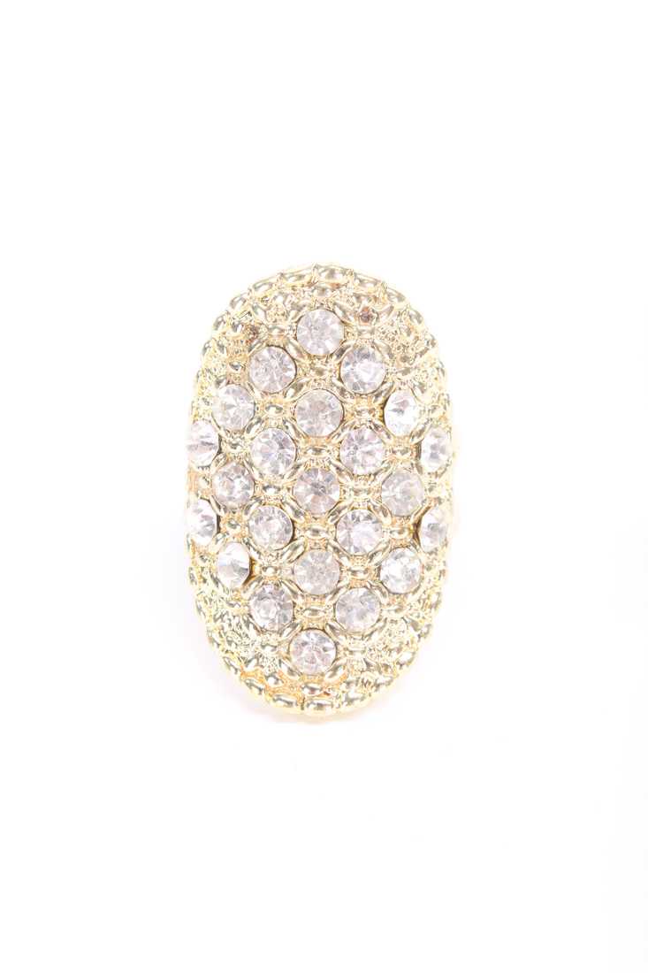 Gold Carved Detail Rhinestone Accent Oval Ring