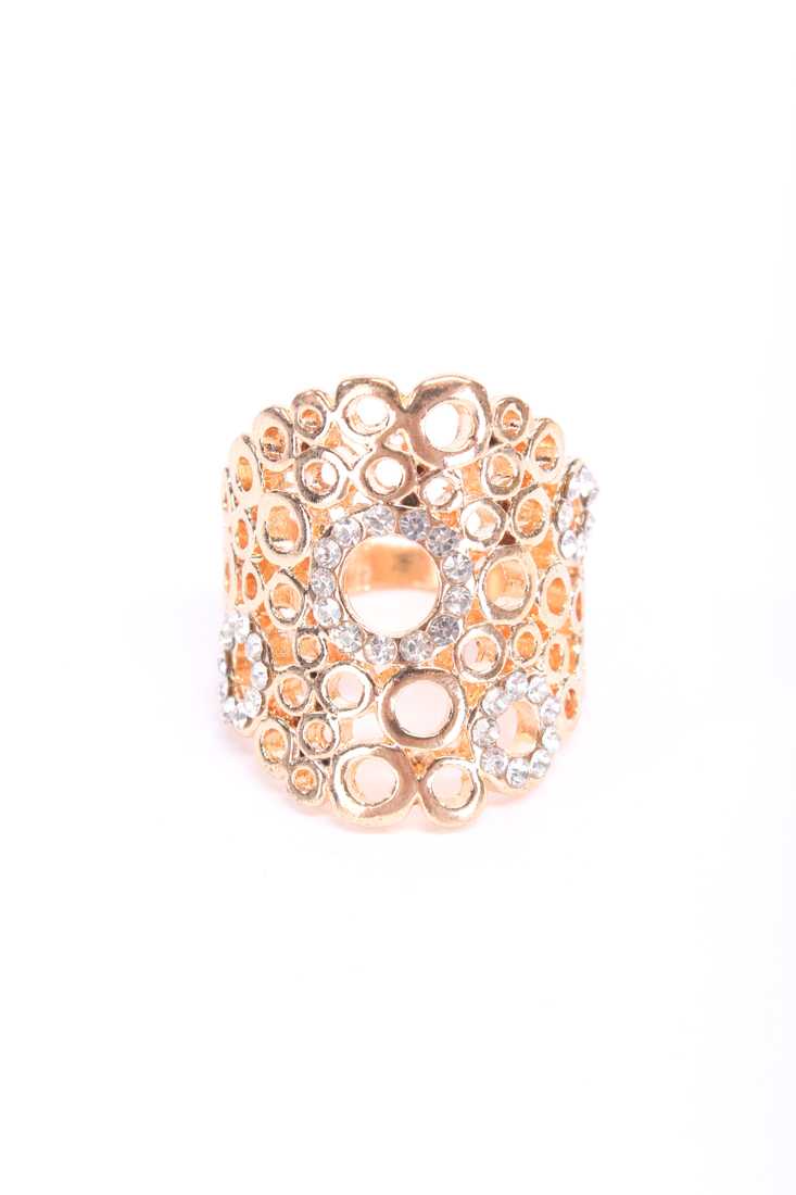 Gold Cut Out Circle Design Rhinestone Accent Ring