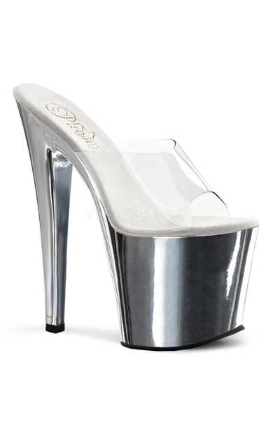 Clear Silver Chrome Slip On Platform High Heels