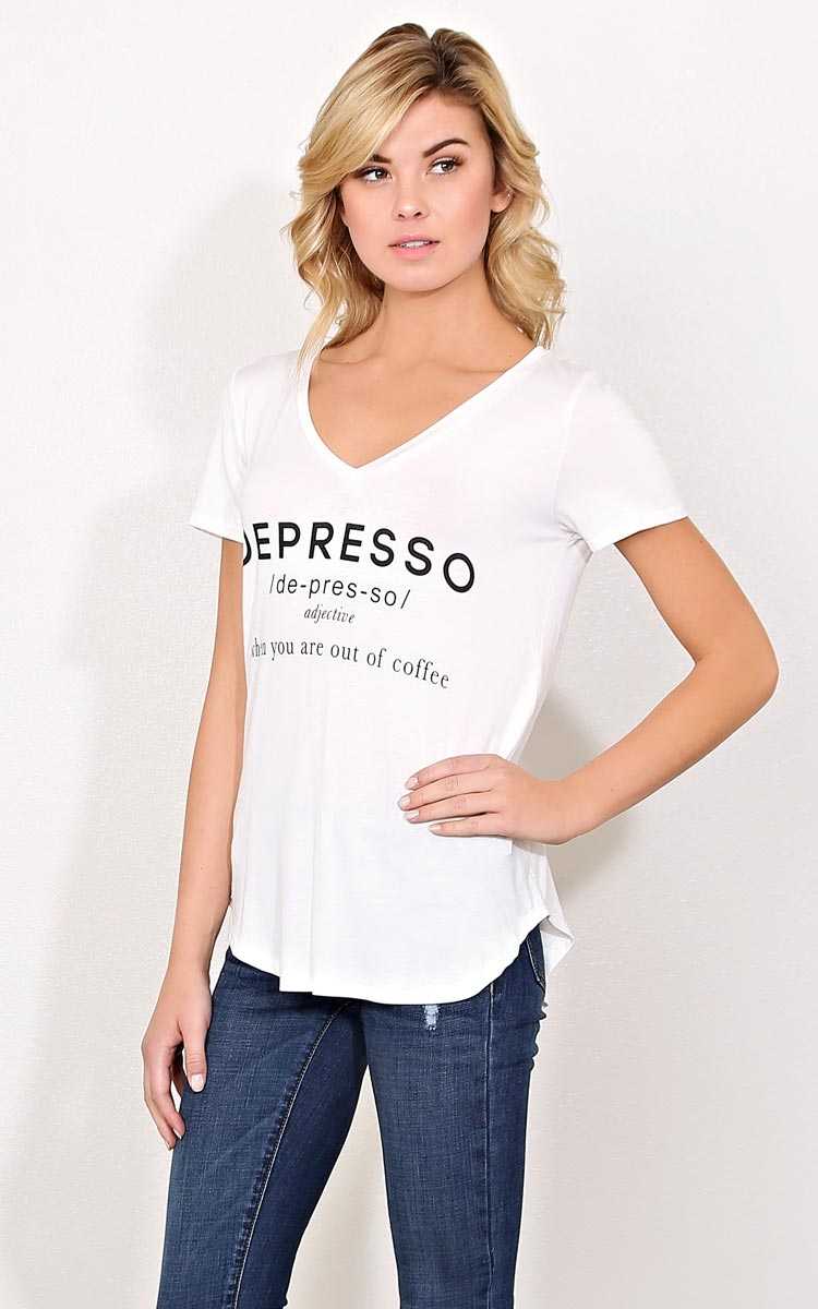DEPRESSO Knit Graphic Tee - - White in Size by Styles For Less