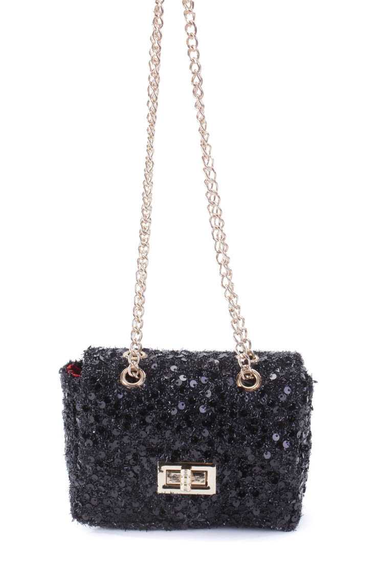 Black Sequence Material Tinsel Fabric High Shoulder Chain Handbag