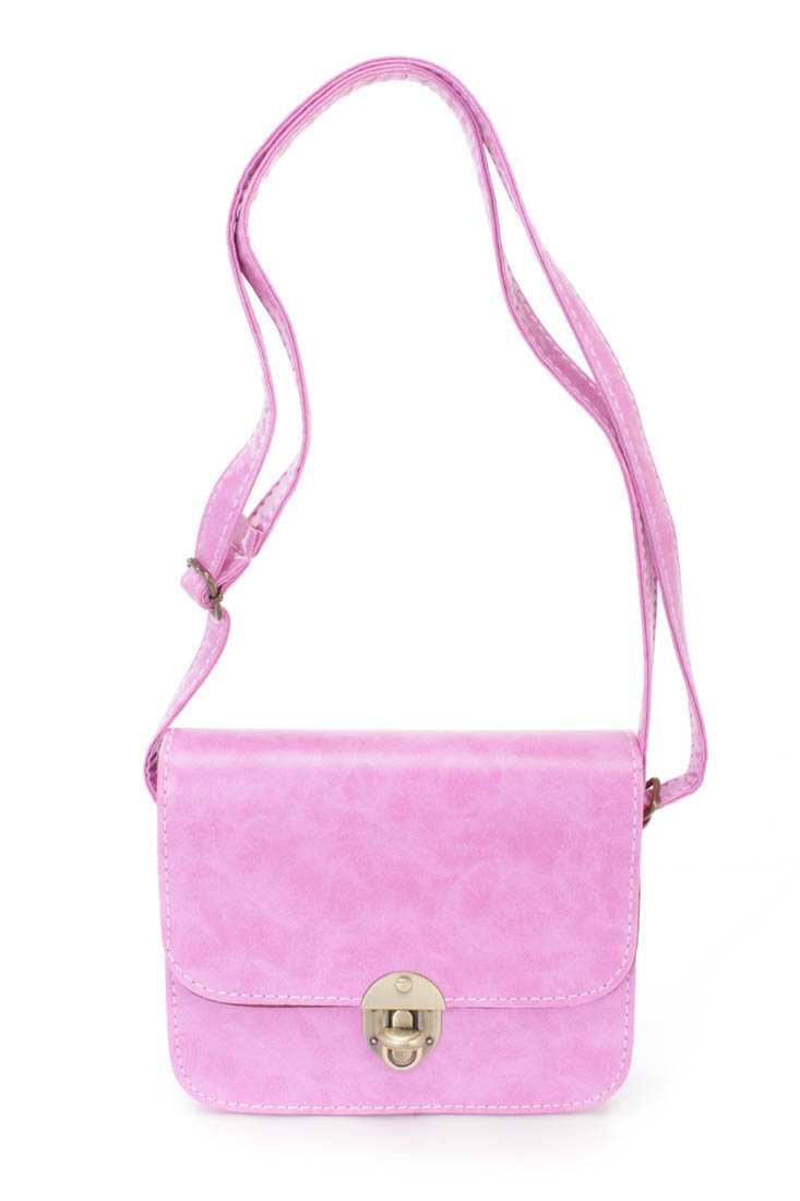 Magenta Faux leather Mini Messenger Bag