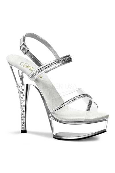 Silver Clear Rhinestone Strappy Platform High Heels
