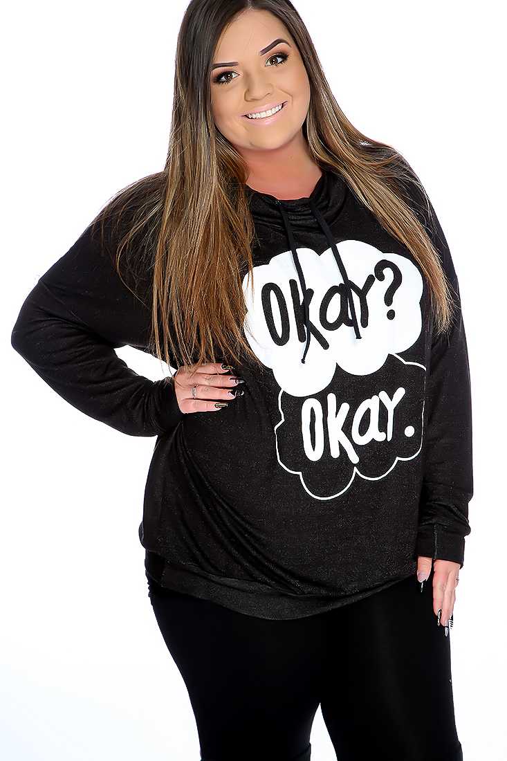 Black Graphic Design Cowl Neck Plus Size Sweater