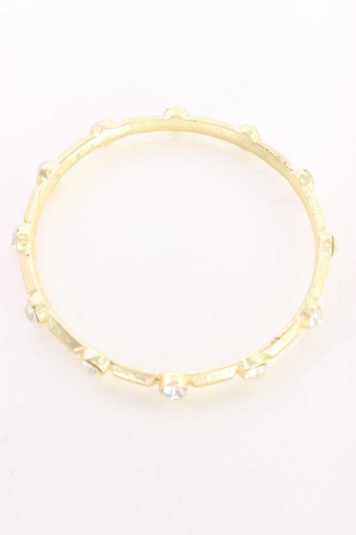Gold Rhinestone Accent High Polish Metal Bracelet