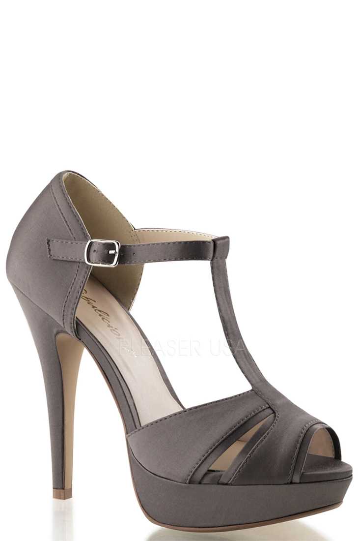 Grey Peep Toe Strappy High Heels Satin