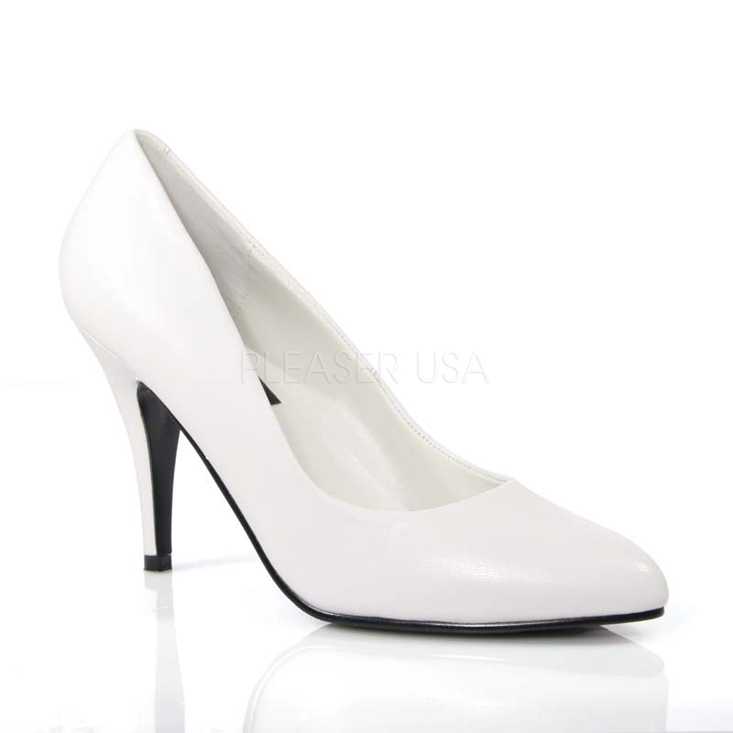 White Leather Closed Toe Pump High Heels