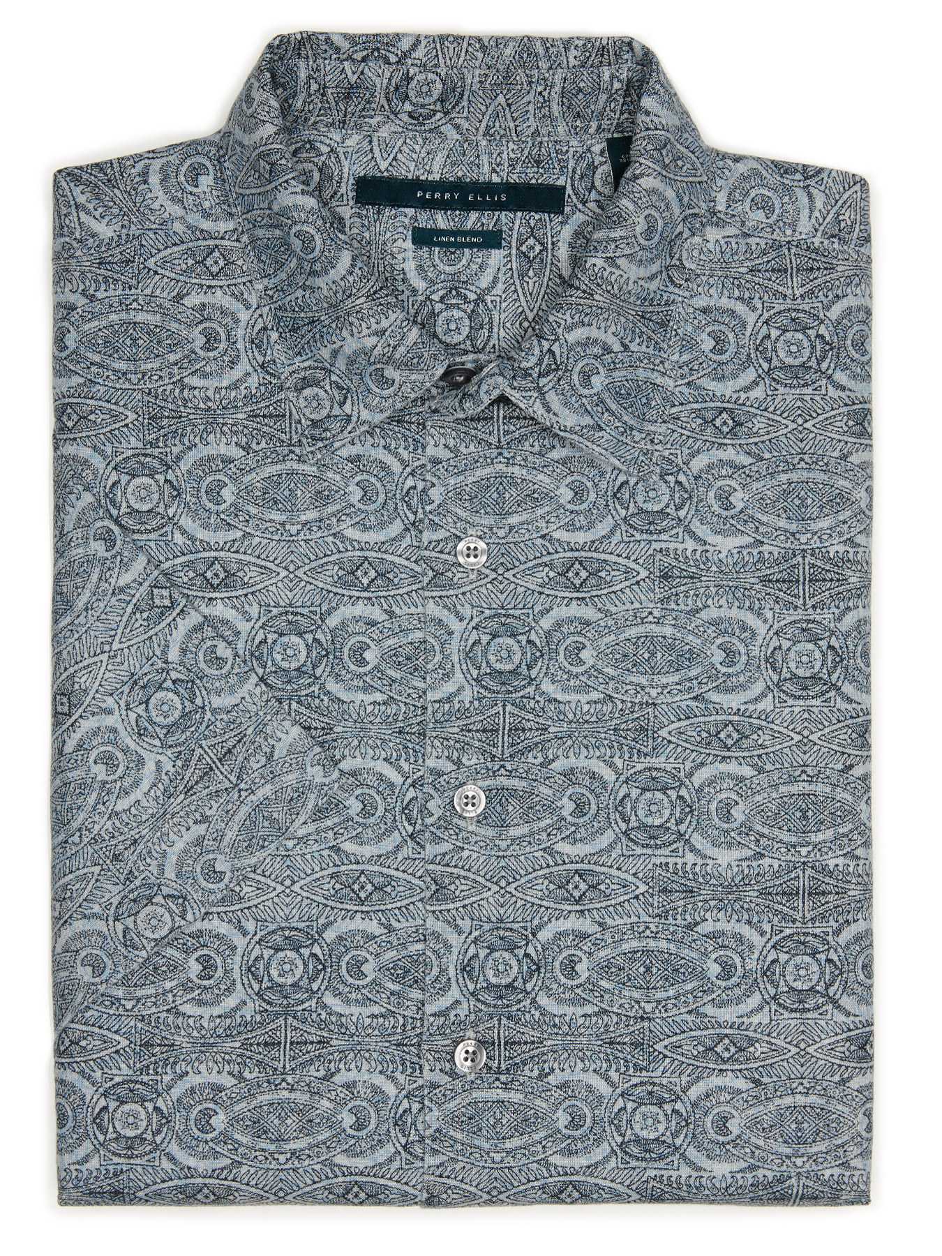 Perry Ellis Big and Tall Short Sleeve Linen Check Shirt