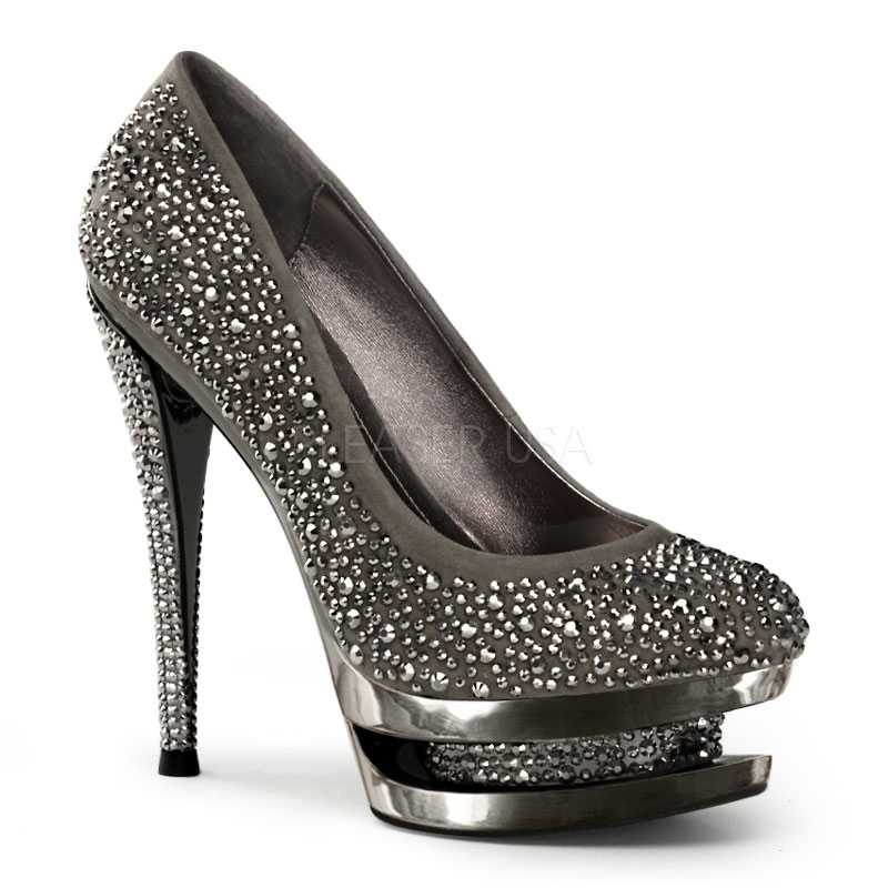Dark Grey Rhinestone Pump High Heels Faux Suede