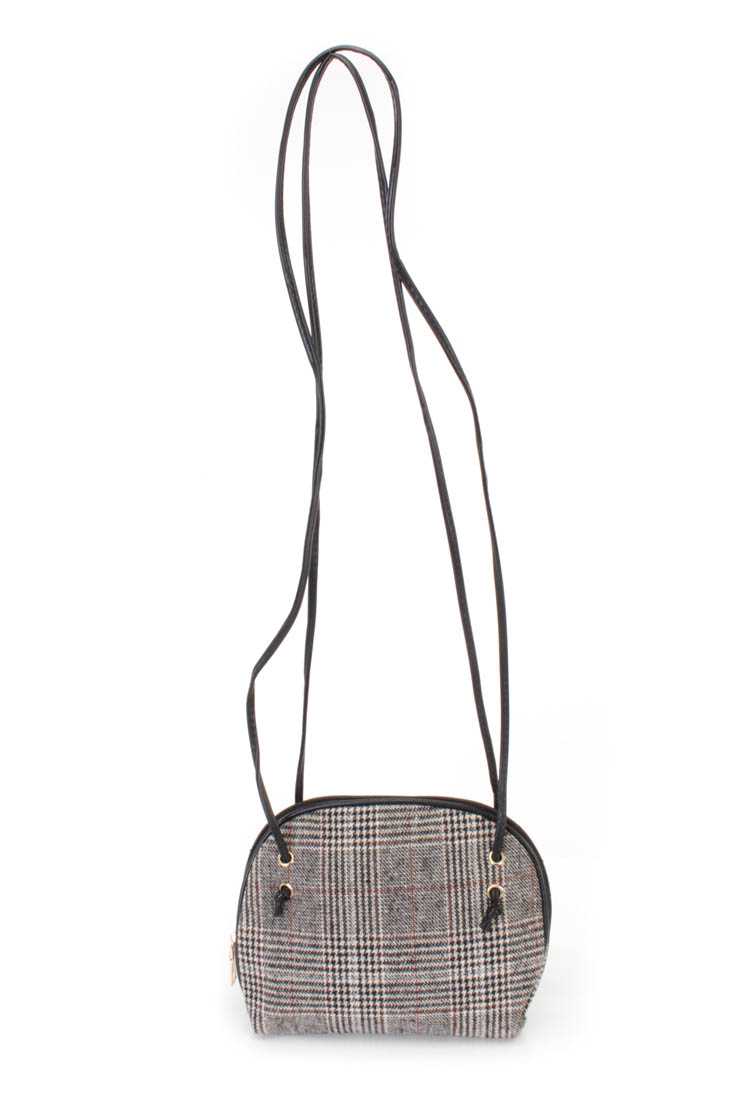 Brown Black Plaid Double Shoulder Strap Handbag