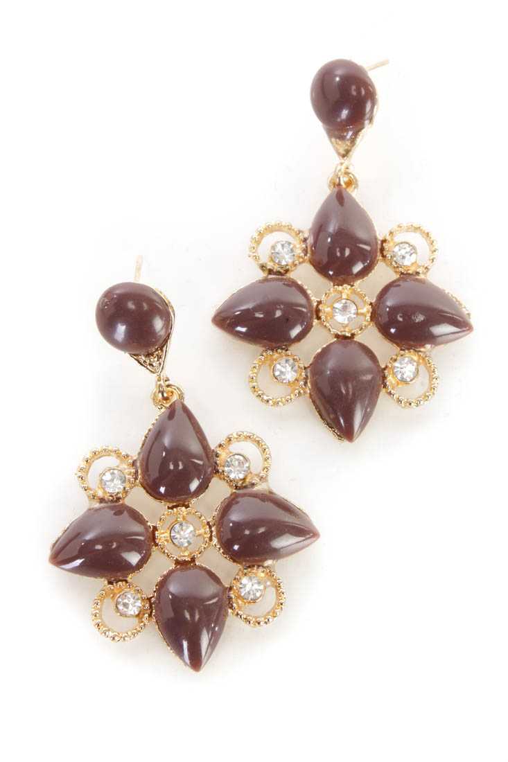 Brown Gold Intricate Design Dangling Earrings