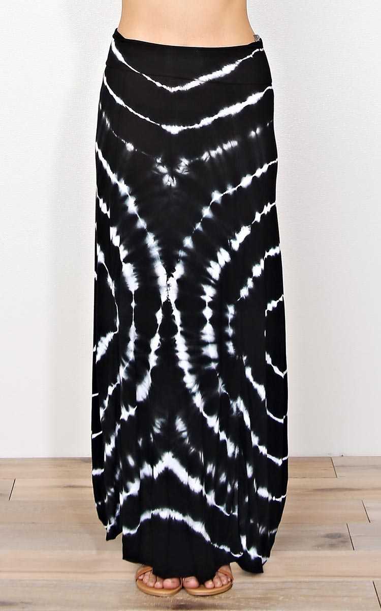 Peace Train Tie Dye Knit Maxi Skirt - - Black/White in Size by Styles For Less