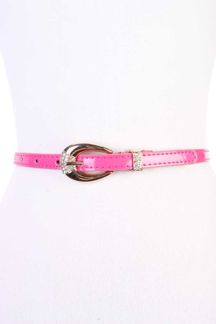 Fuchsia Faux Leather Clustered Diamond Gemstone Accent Belt