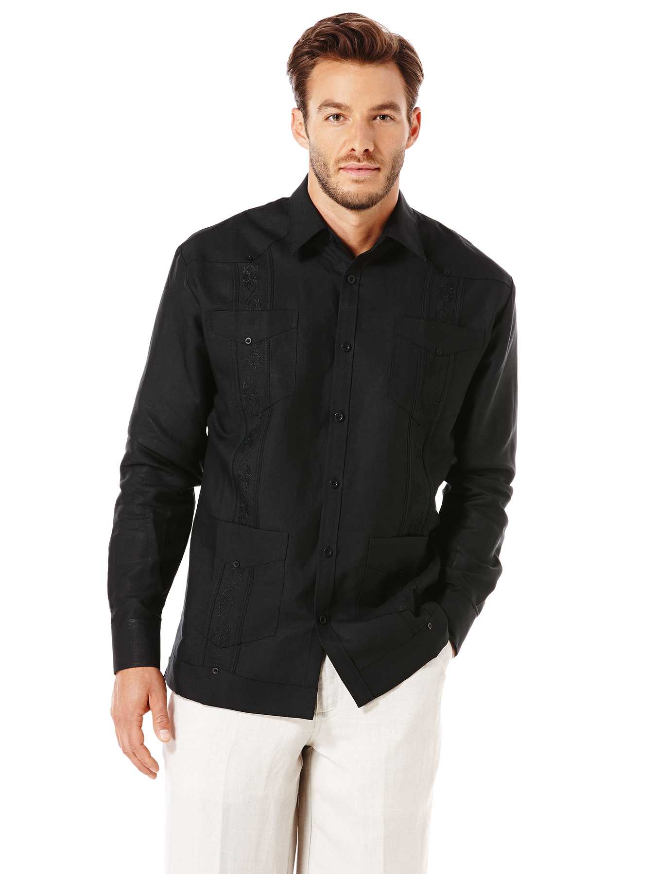 Cubavera Ramie/Rayon Long Sleeve Embroidered Classic Guayabera