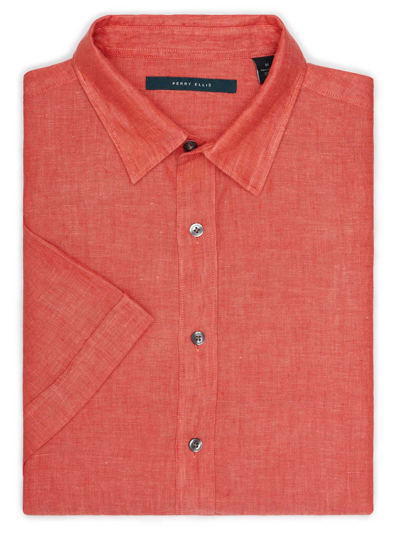 Perry Ellis Short Sleeve Linen Chambray Shirt