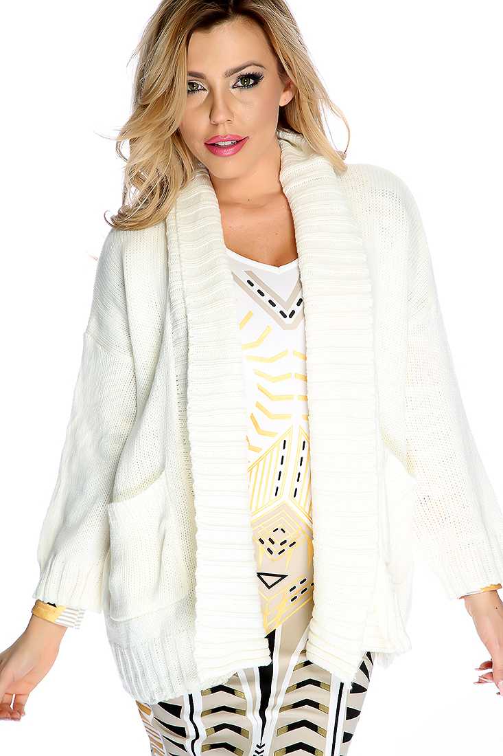 White Long Sleeves Open Front Cardigan