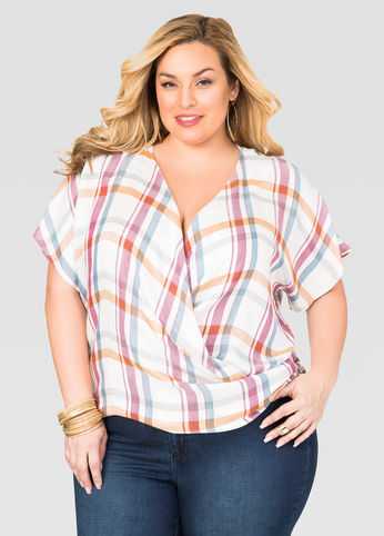 Plaid Wrap Front Top