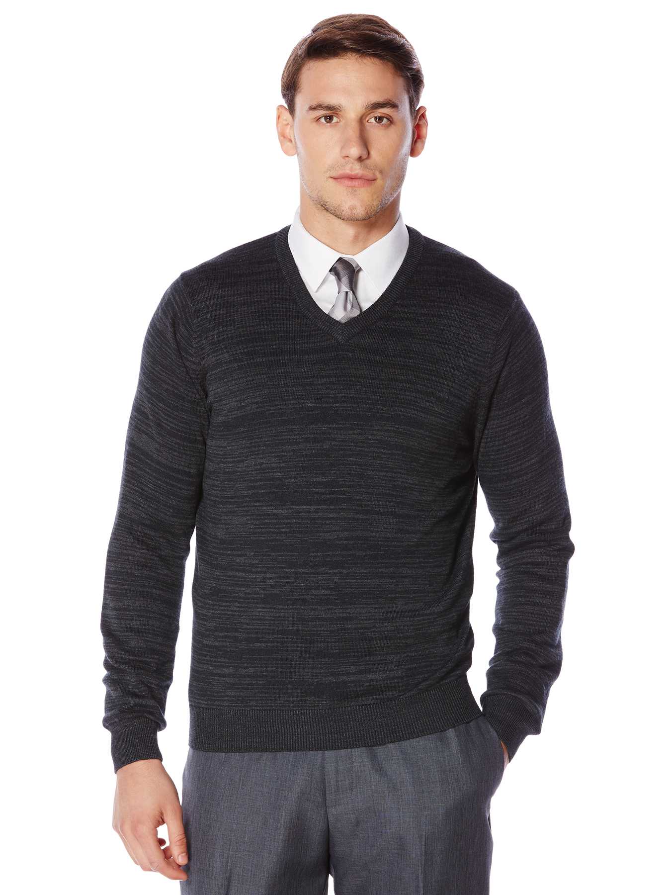 Perry Ellis Variegated Stripe V-Neck Sweater