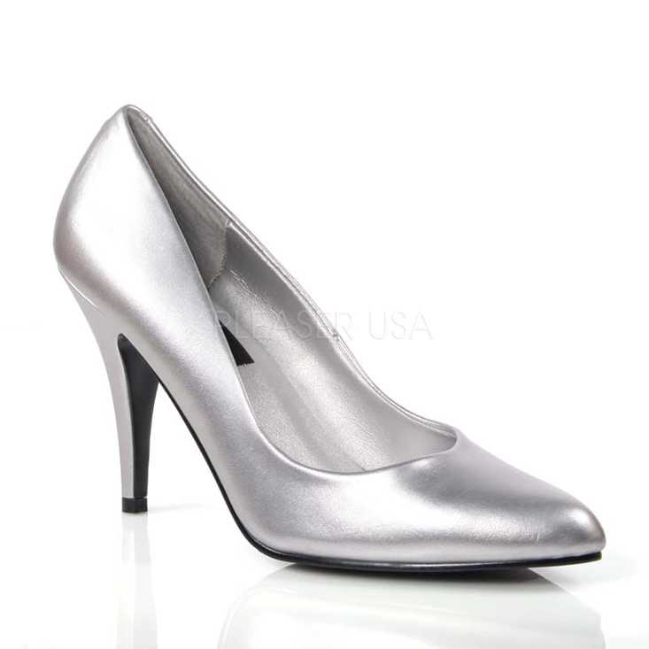 Silver Faux Leather Closed Toe Pump High Heels