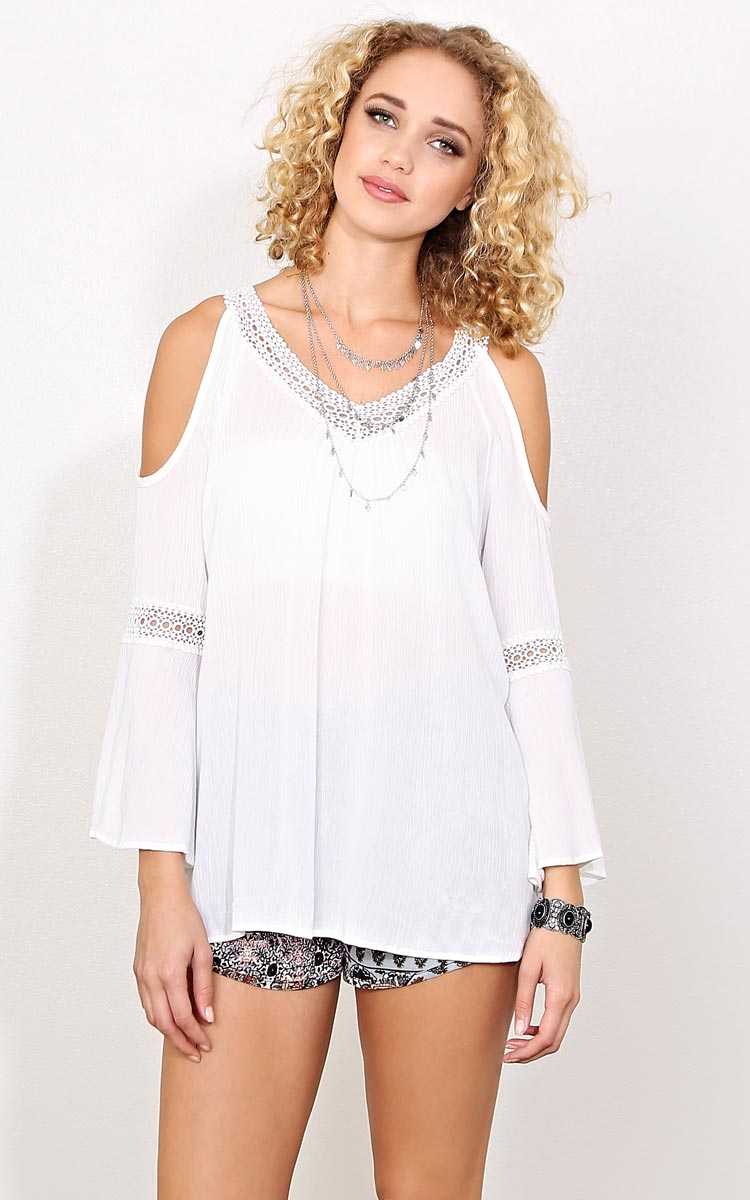 White Santorini Cold Shoulder Top - White in Size by Styles For Less