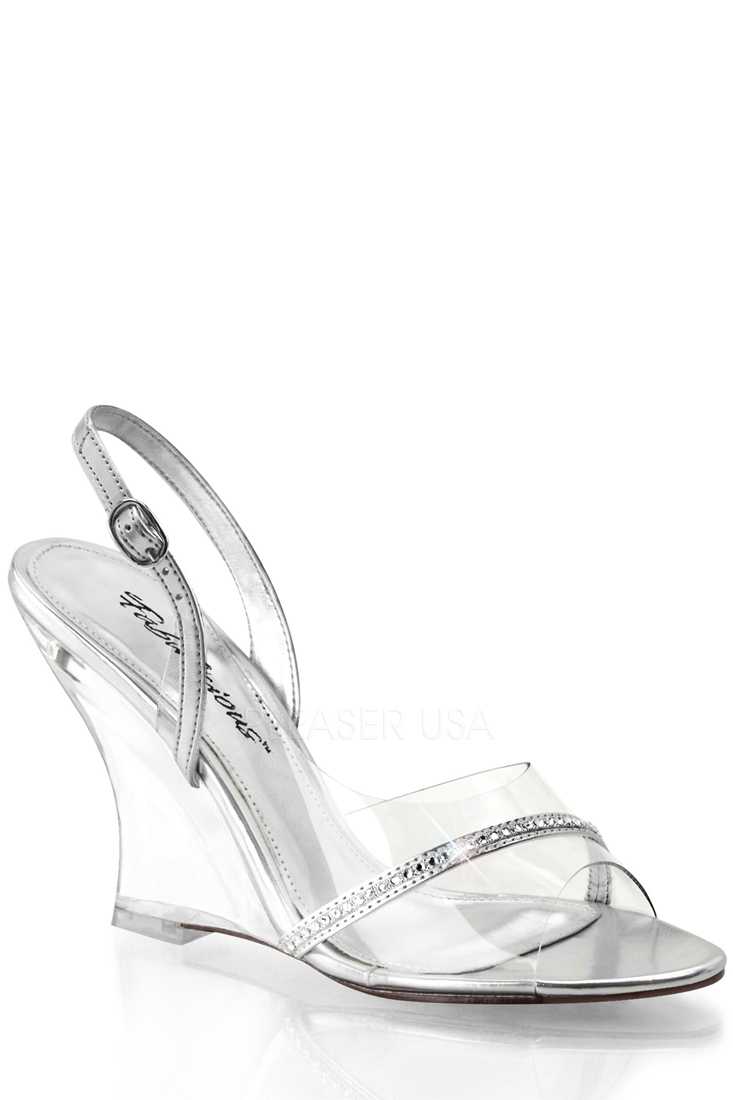 Clear Silver Rhinestone Single Sole Wedge PVC