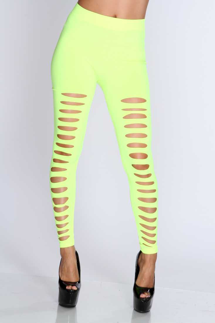 Neon Yellow Razor Cut Stretch Fit Leggings