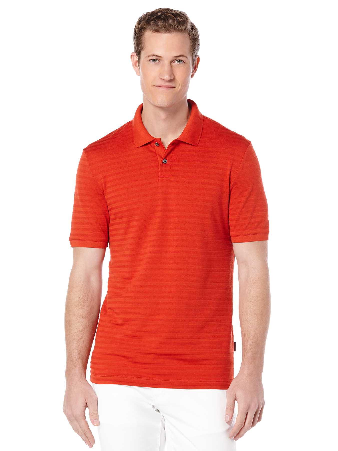 Perry Ellis Short Sleeve Textured Stripe Polo