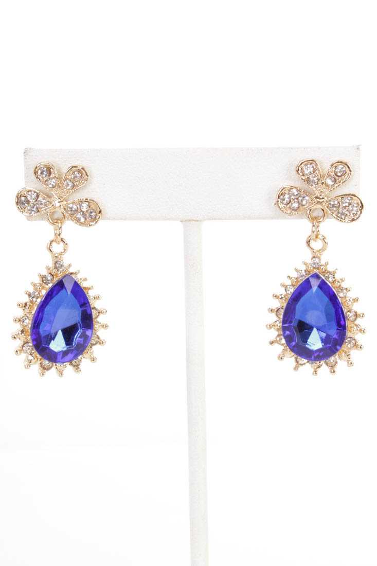 Blue Gold Faceted Beaded High Polish Metal Earrings