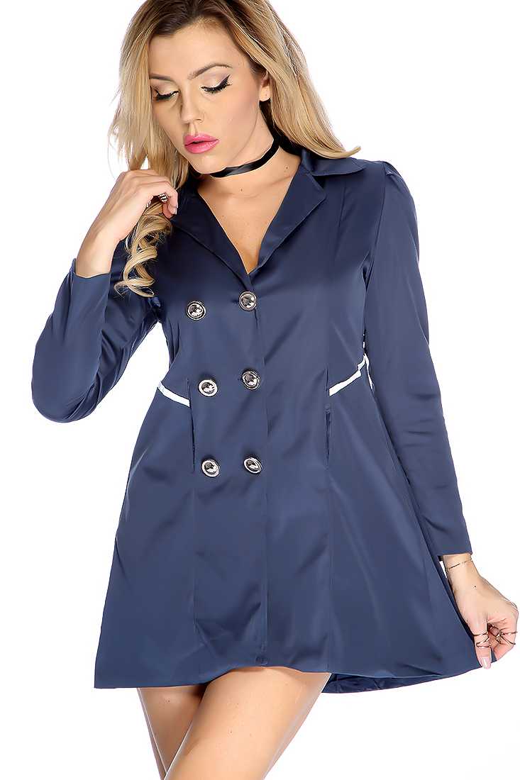 Navy Long Sleeve Button Closure Coat