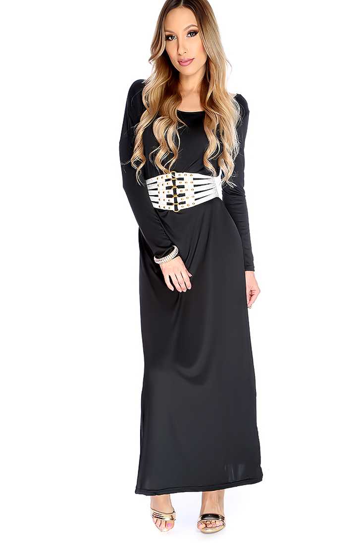 Sexy Black Long Sleeve Side Slit Maxi Prom Dress