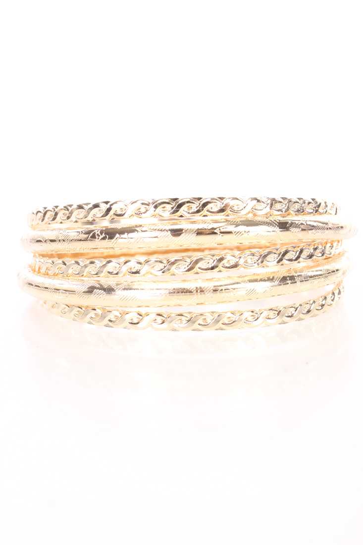 Gold Textured High Polish Metal Bangle Bracelets