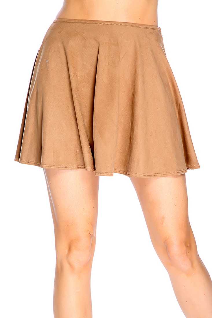 Camel Faux Suede High Waist Skater Skirt