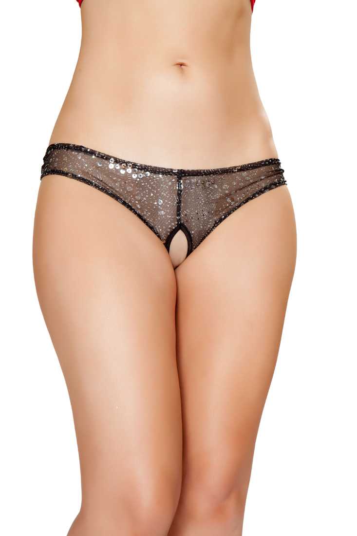 Black Silver Sheer Cutout Shorts