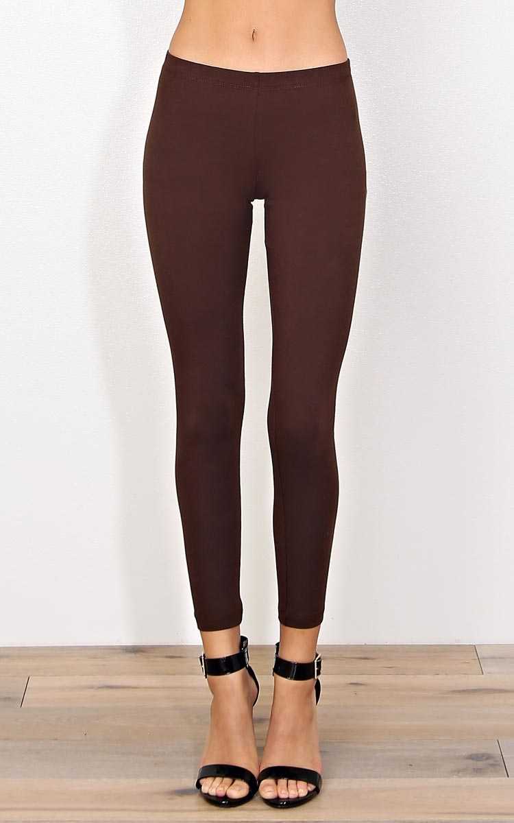 Brown Everyday Knit Leggings - SML - Med Brown in Size Small by Styles For Less