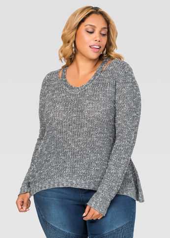 Slit Neck Marled Sweater