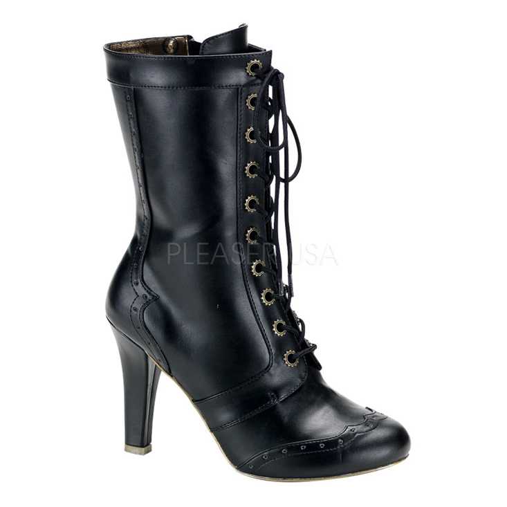 Black Faux Leather Gear Lace Up Steampunk Boots