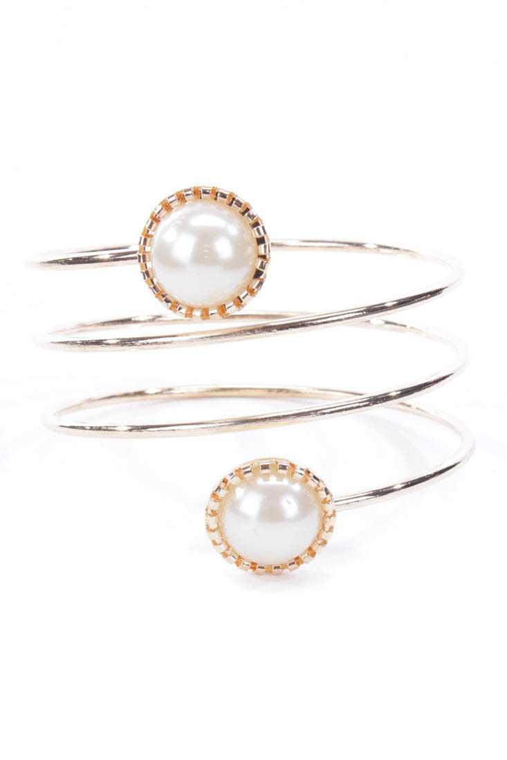 Gold Wrap Around Shimmer Beaded High Polish Metal Bracelet