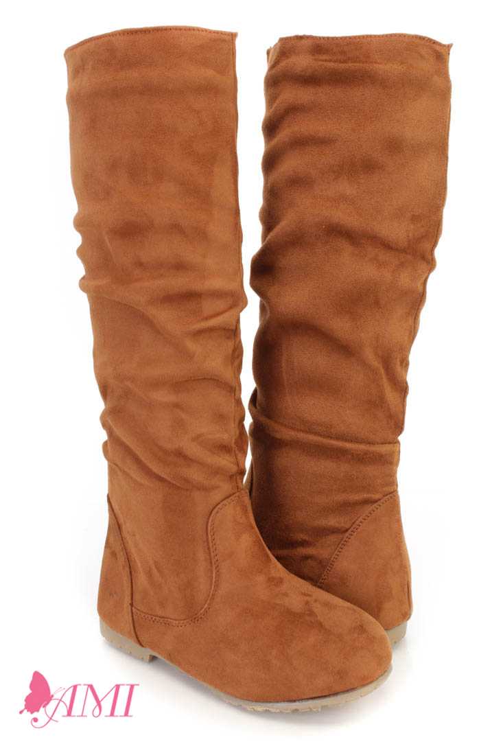 Camel Slouchy Mid Calf Casual Boots Faux Suede