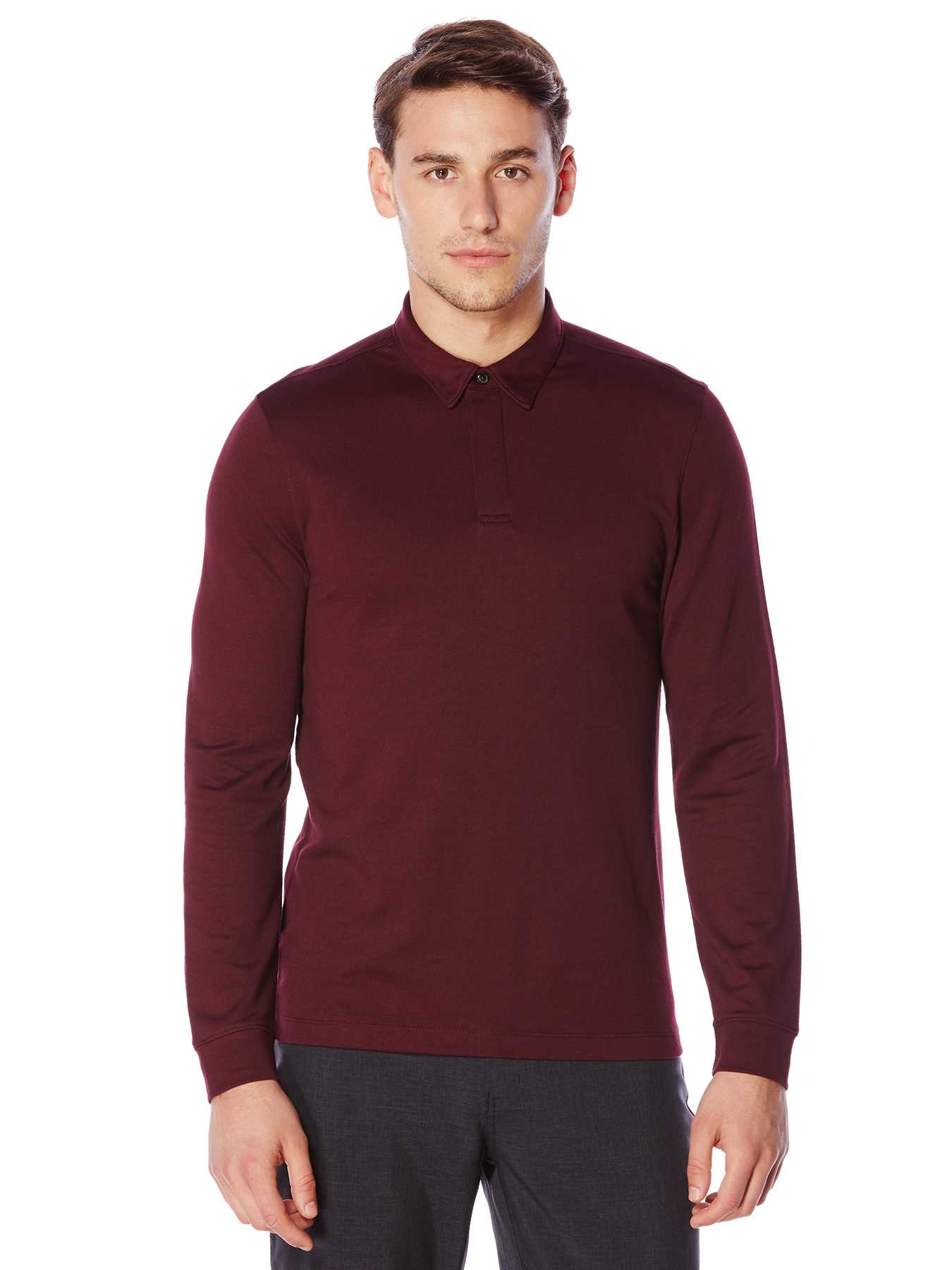 Perry Ellis Travel Luxe Long Sleeve Oxford Polo