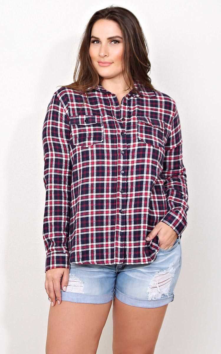 Plus Size City Movement Flannel Plaid Top - Navy Combo in Size 1X by Styles For Less