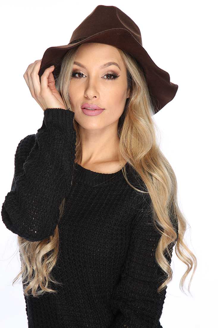 Brown Braided Trim Homburg Hat