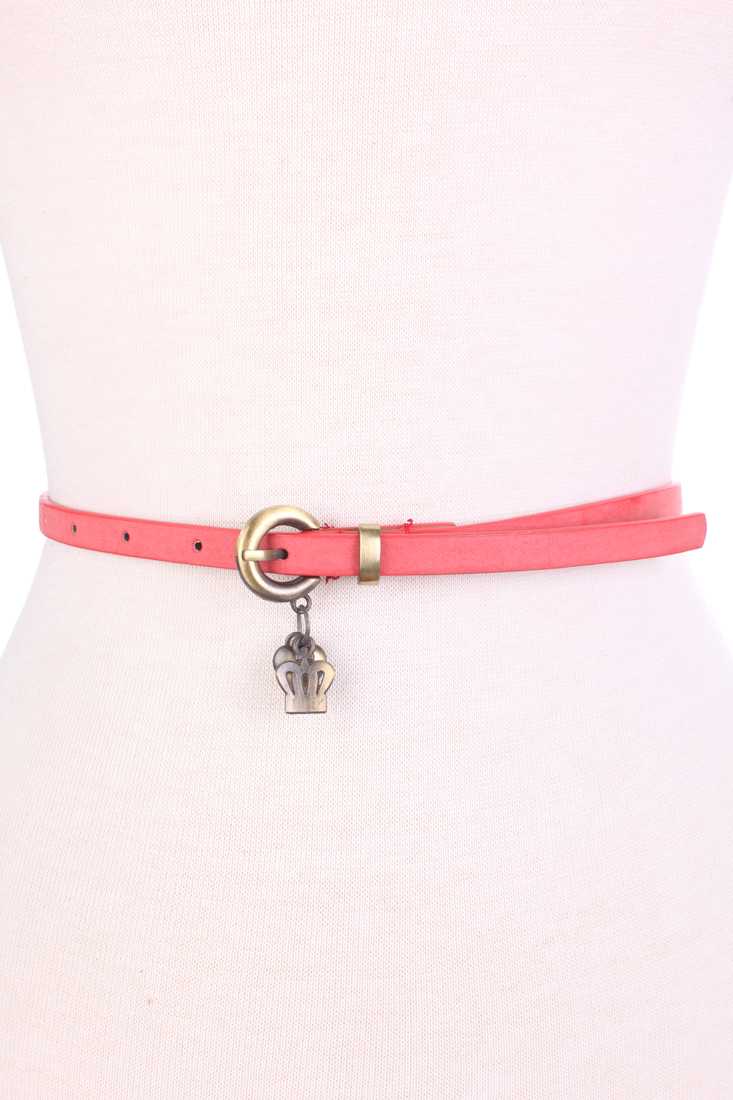 Red Heart And Crown Charm Faux Leather Belt