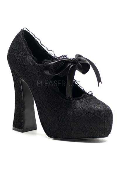 Black Satin Lace Bow Accent High Heels