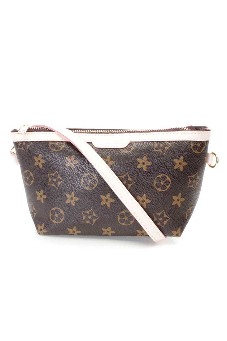 Dark Brown Floral Print Faux Leather Wristlet