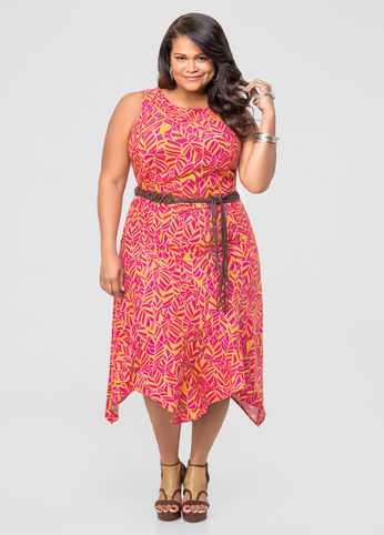 Printed Hanky Hem Linen Dress